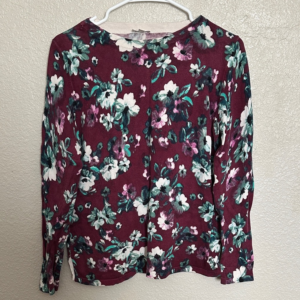 Talbots Burgundy Floral Long Sleeve Top